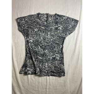 Liberty Love Black Gray Womens M Zebra Leopard Print Boho Chic Eclectic Blouse